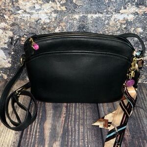 Coach Anderson Black Leather Crossbody with Printed Scarf Accent